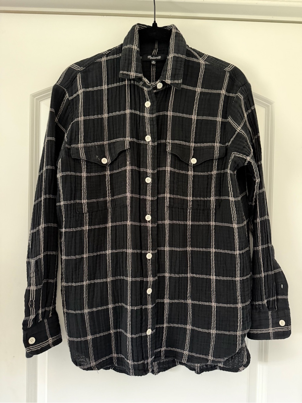 Madewell Black Windowpane Lightweight Shirt